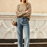Round neck Fried Dough Twists stripe versatile contrast simple knit