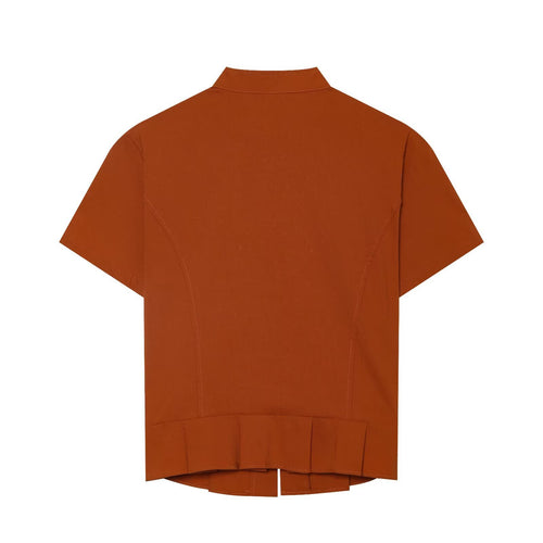 Street short sleeved stand up collar button top