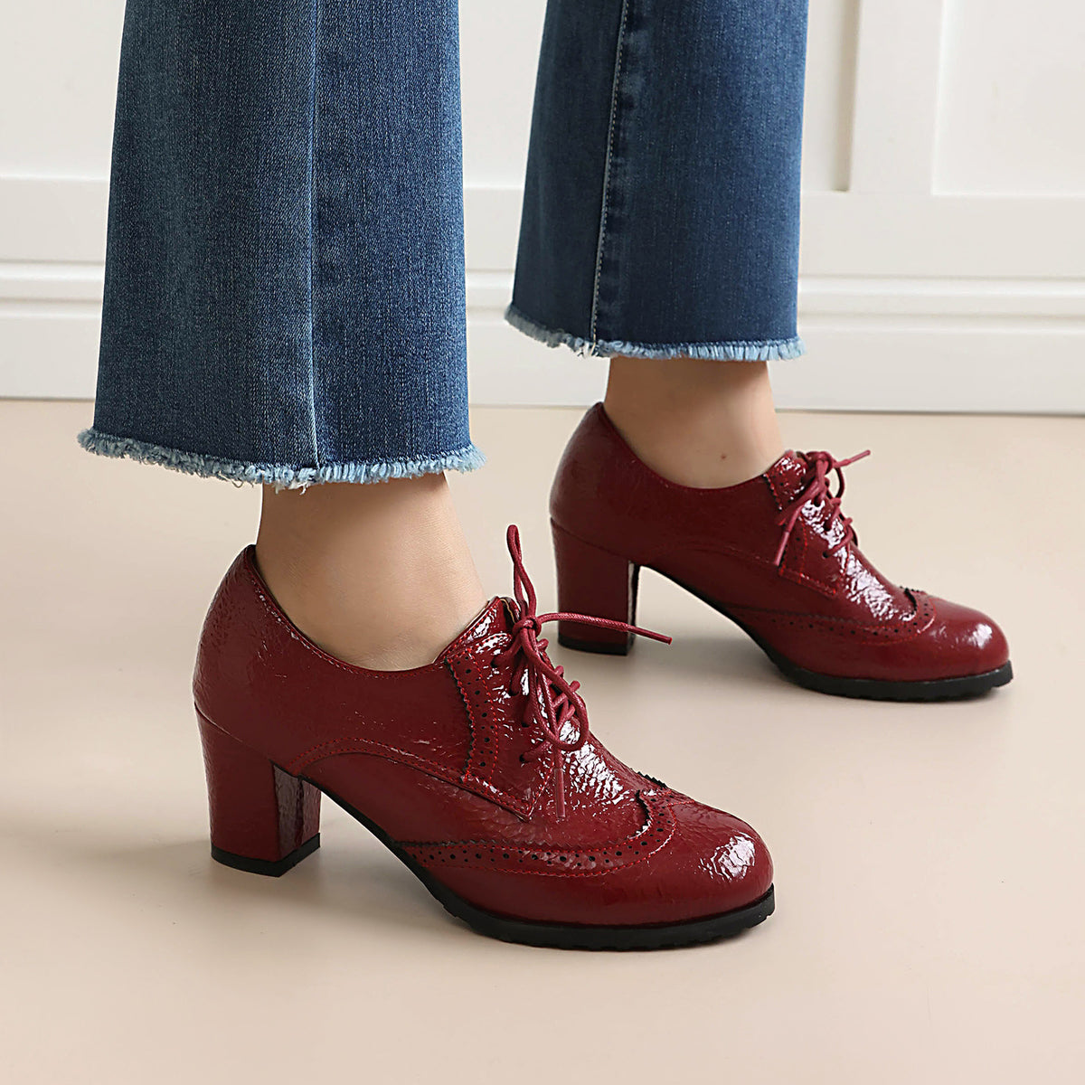 Spring and Autumn Fashion High-Heeled Lace-Up Block Shoes Oversized Lace-Up Brogue Dress Shoes Made to order, ships in 7 days