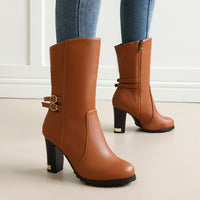Fashion High-Heeled Mid-Calf Boots for Women, Solid Color with Side ZipperTrendy Autumn/Winter Style Made to order, ships in 7 days