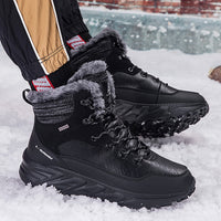 Fashion Style Type of Footwear  Winter Outdoor Mid-Cut Fleece Lined Snow Boots with Height Increase Warm Men's Cotton Shoes &amp Women's Warm Walking Shoes