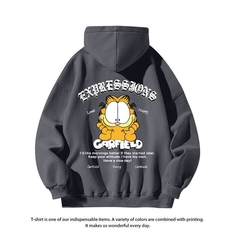 Garfield Printed Hoodie Couple Style Loose Outerwear Men