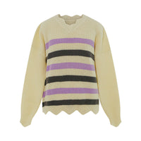 V-neck striped versatile contrasting simple knit sweater