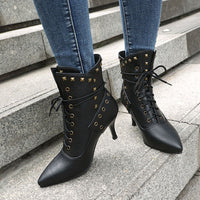 Bulk Order Autumn/Winter Large Size Low-Cut Boots Pointed Toe Studs Front Lace-Up Martin Boots for Women Made to order, ships in 7 days