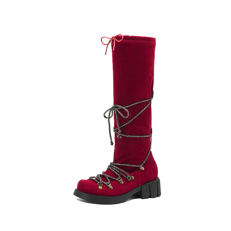 Belted Over-the-Knee Boots for Women, Vintage Thick Sole Square Heel, Slimming High Made to order, ships in 7 days