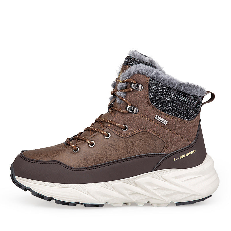Fashion Style Type of Footwear  Winter Outdoor Mid-Cut Fleece Lined Snow Boots with Height Increase Warm Men's Cotton Shoes &amp Women's Warm Walking Shoes