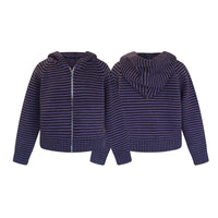 Striped versatile lazy style loose cardigan hooded knit sweater