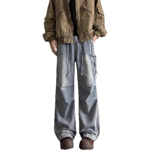 Wide Leg Cargo Denim Pants Men