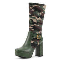 Fashion Punk Style Camouflage High-Cut Women's Boots with Thick Heel and Platform Made to order, ships in 7 days