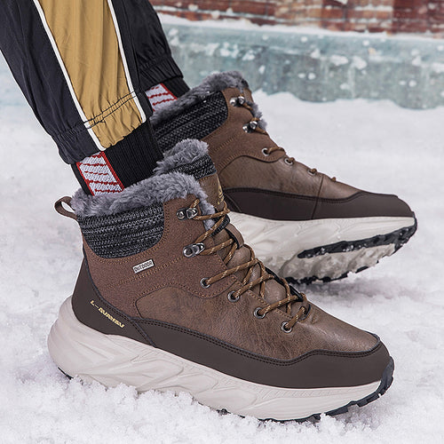 Fashion Style Type of Footwear  Winter Outdoor Mid-Cut Fleece Lined Snow Boots with Height Increase Warm Men's Cotton Shoes &amp Women's Warm Walking Shoes