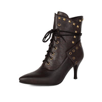 Bulk Order Autumn/Winter Large Size Low-Cut Boots Pointed Toe Studs Front Lace-Up Martin Boots for Women Made to order, ships in 7 days