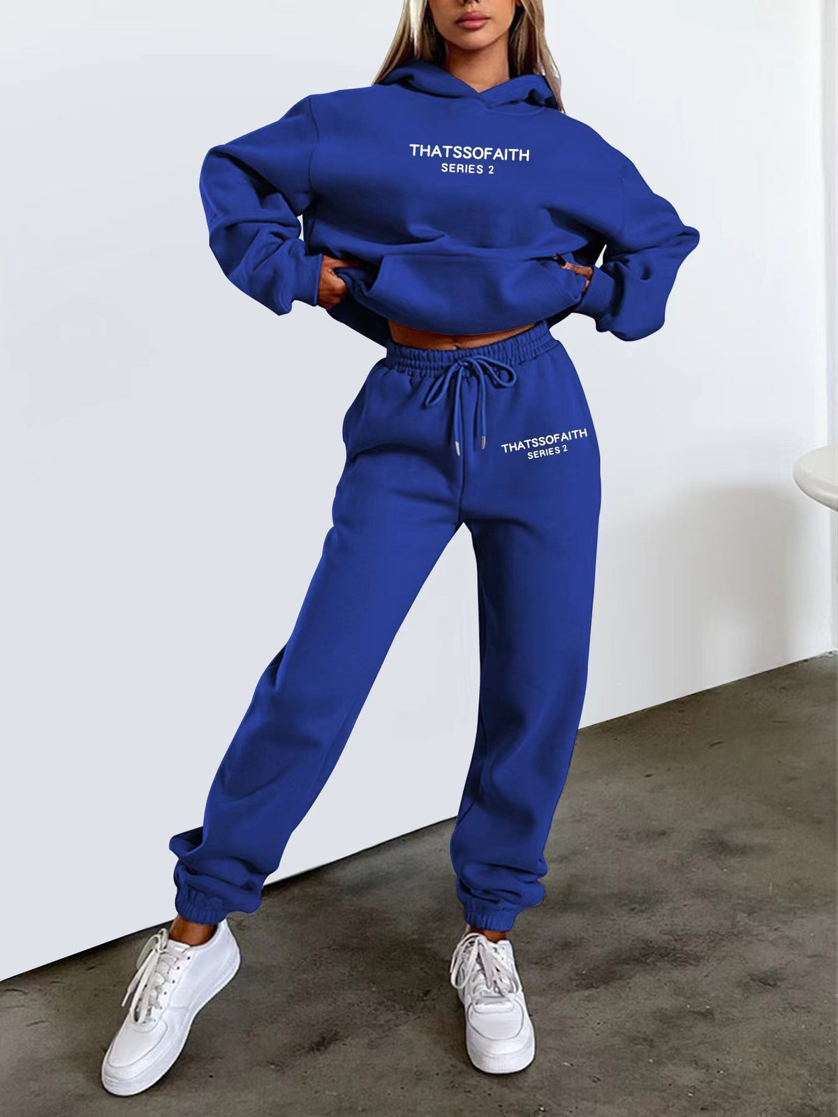 Casual Hooded Sweatshirt with Letter Print, Fleece Lined Long Pants Set for Women