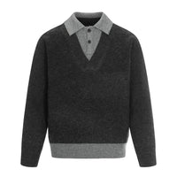 Color-blocked Mock Two-piece Polo Neck Knit Sweater for Men