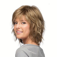 Wig with gradient white gold short curly hair