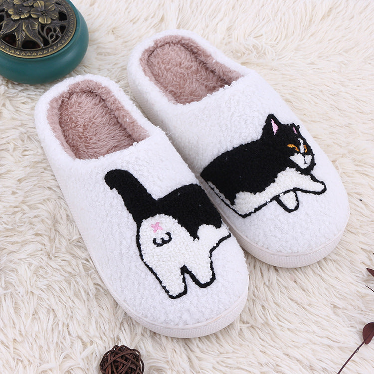 Home plush thick cartoon cow cat cute cotton slippers for women