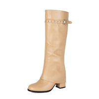 High Heel Chunky Large Size Slip-On Combat Boots for Women