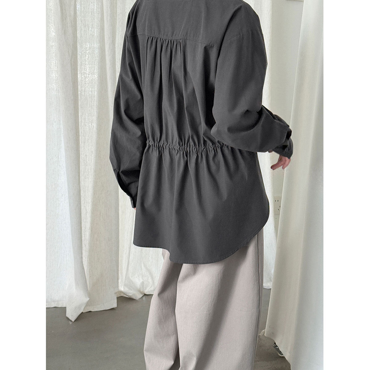 Autumn New Belted Waist Notch Collar Versatile Shirt for Women  Office Casual Simple Top Outerwear