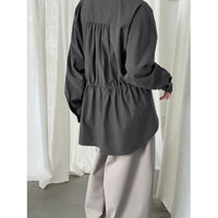 Autumn New Belted Waist Notch Collar Versatile Shirt for Women  Office Casual Simple Top Outerwear