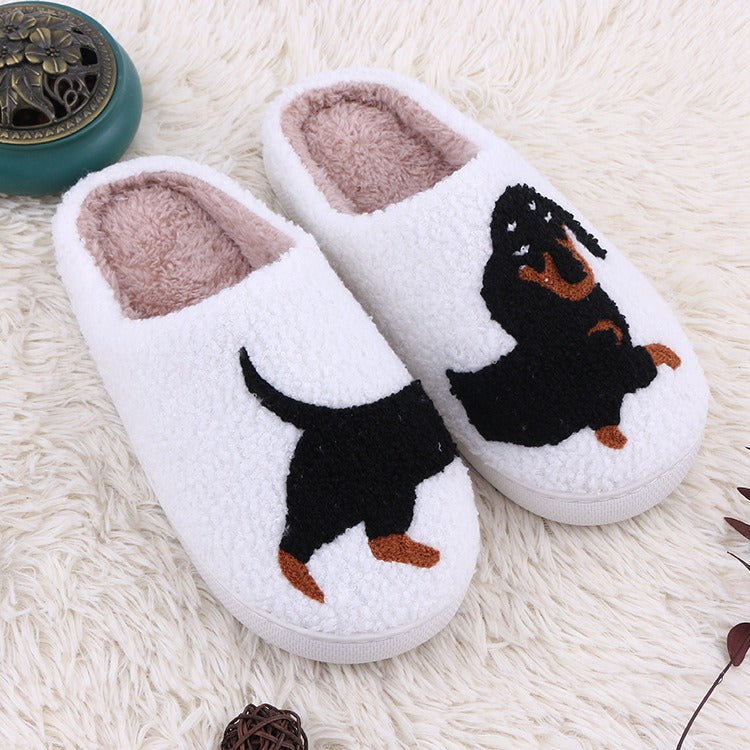 Home plush thick cartoon cow cat cute cotton slippers for women