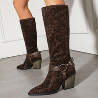 Western Style High Heel Boots for Women, Chunky Heeled, Pointed Toe, Over-the-Knee, Belt Buckle Detail Made to order, ships in 7 days