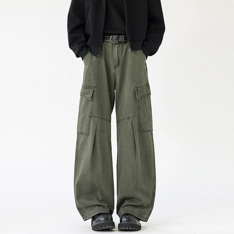 Deconstructed Cargo Pants for Men, Loose Straight Leg