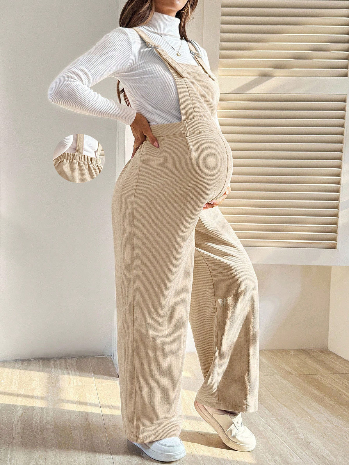 Pregnant Women's Elastic Waist Loose Corduroy Overalls
