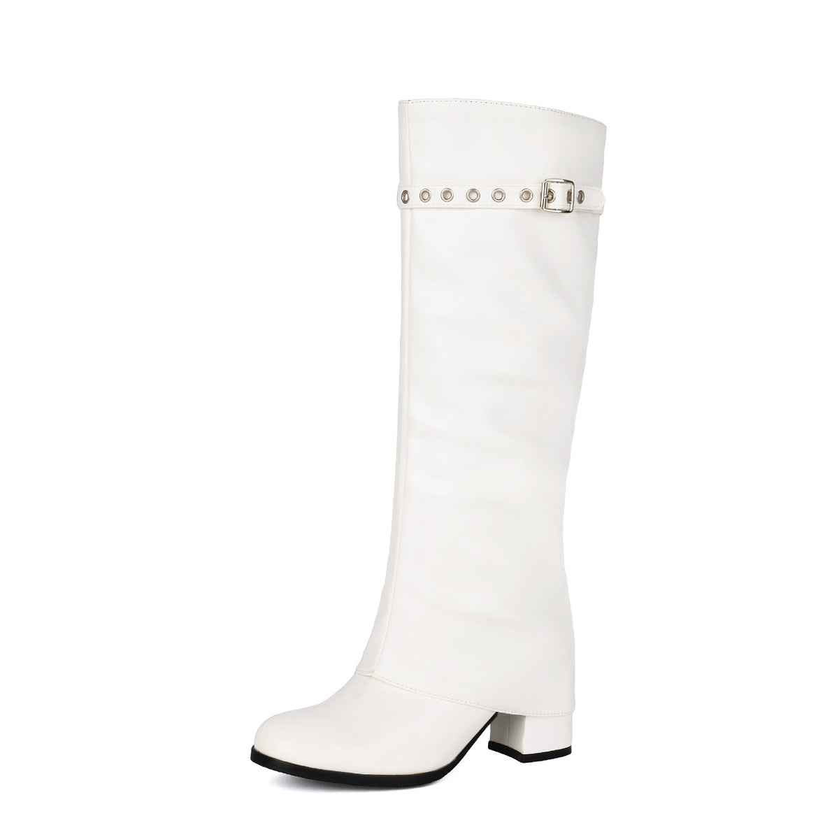 High Heel Chunky Large Size Slip-On Combat Boots for Women