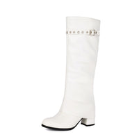 High Heel Chunky Large Size Slip-On Combat Boots for Women
