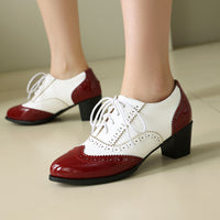 Autumn/Winter High Heel Chunky Heel Color Block Burnt Flower Front Lace-Up Brogue Shoes Made to order, ships in 7 days