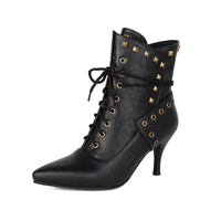 Bulk Order Autumn/Winter Large Size Low-Cut Boots Pointed Toe Studs Front Lace-Up Martin Boots for Women Made to order, ships in 7 days