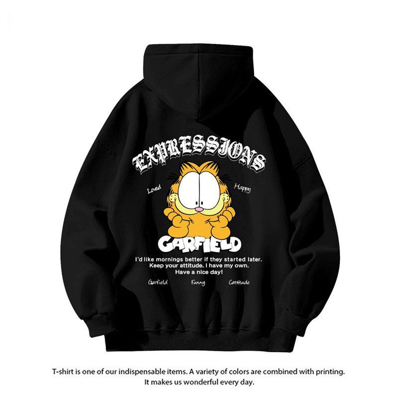 Garfield Printed Hoodie Couple Style Loose Outerwear Men
