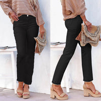 Straight Leg Ankle-Length White Raw Hem Denim Pants T Casual Wear