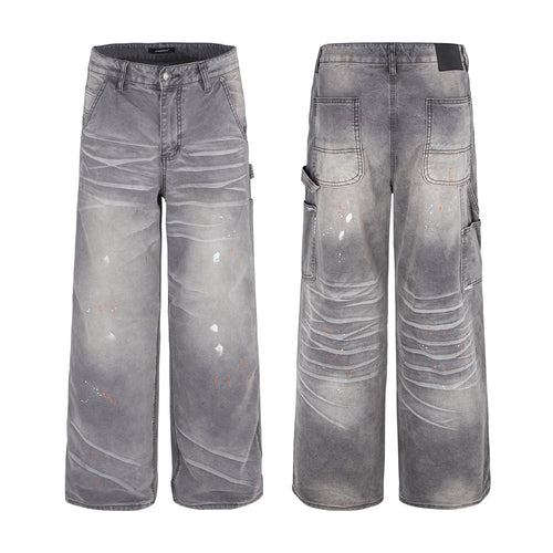 Vintage Washed Splatter Cargo Pants Men High-End Cargo Pants