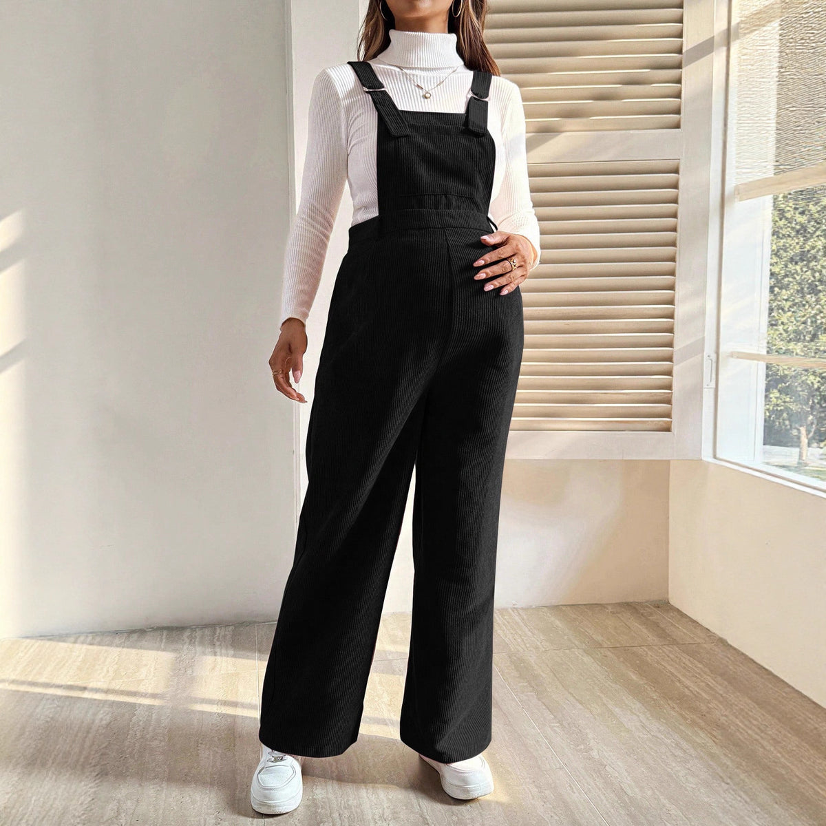 Pregnant Women's Elastic Waist Loose Corduroy Overalls