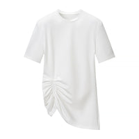Irregular hem design with side pleats short sleeved T-shirt