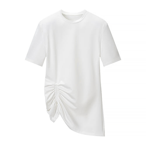 Irregular hem design with side pleats short sleeved T-shirt