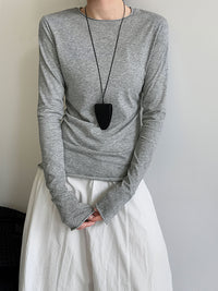 Versatile rolled-edge crew neck T-shirt, women's autumn new long sleeve inner wear slim fit top