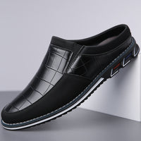 Men's Half-Slipper Leather Shoes Back Strap Slippers Big Size Toe-Covered Slippers