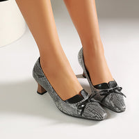 Leopard print square toe high-heeled women's retro shallow bow single shoes Made to order, ships in 7 days