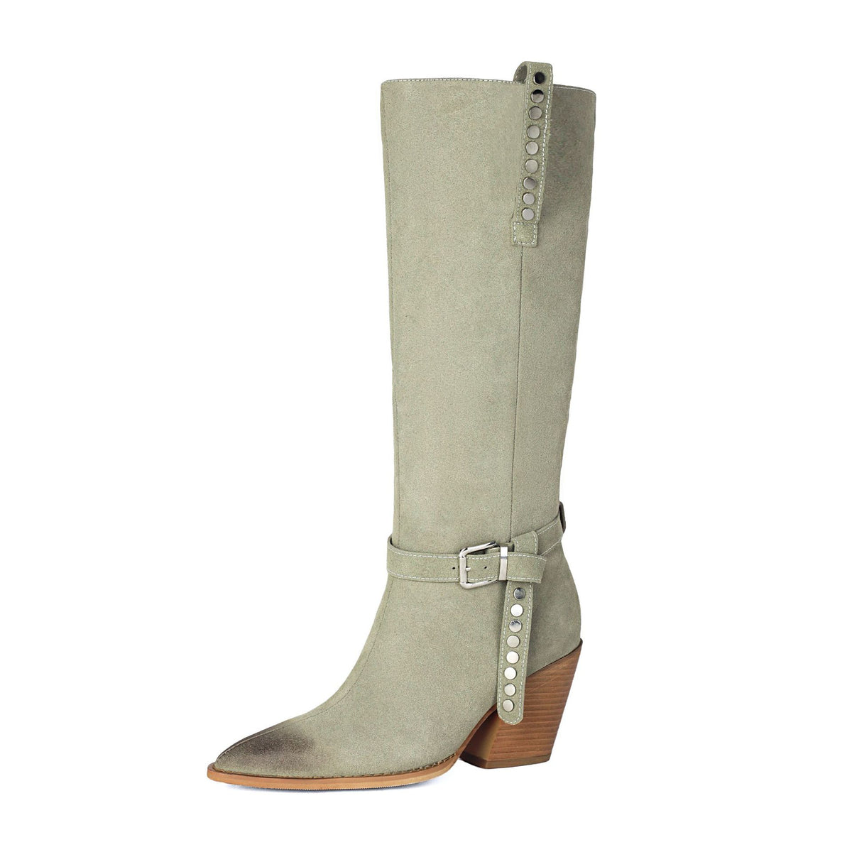 Lady's High Heel Boots with Studs, Pointed Toe, High Shaft Western Style Made to order, ships in 7 days