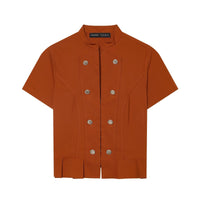 Street short sleeved stand up collar button top