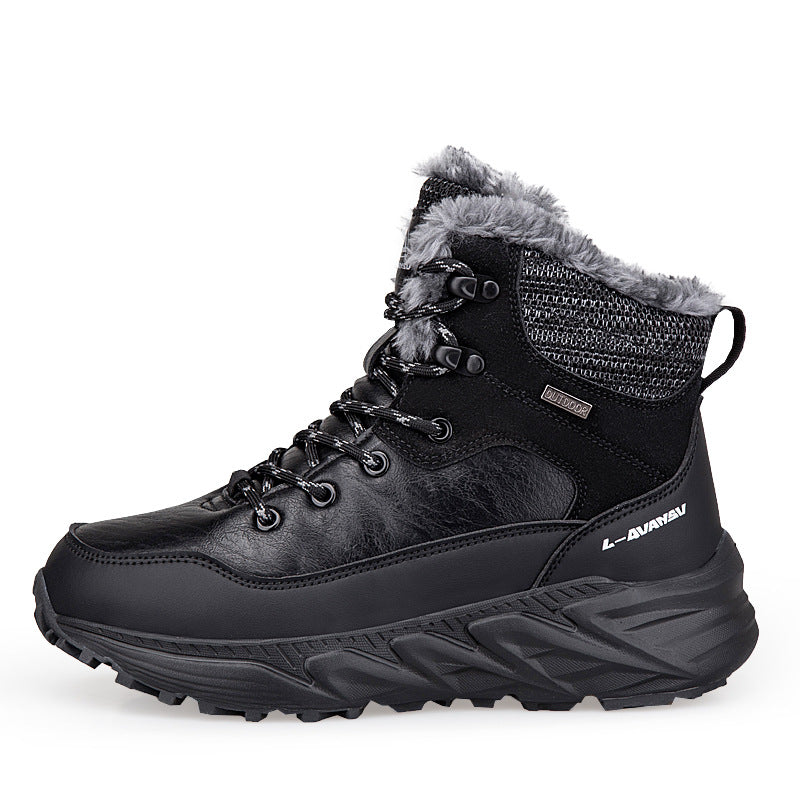 Fashion Style Type of Footwear  Winter Outdoor Mid-Cut Fleece Lined Snow Boots with Height Increase Warm Men's Cotton Shoes &amp Women's Warm Walking Shoes