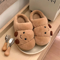 Men's and Women's Winter Cotton Slippers for Home, Couple Cute Croissant Bread
