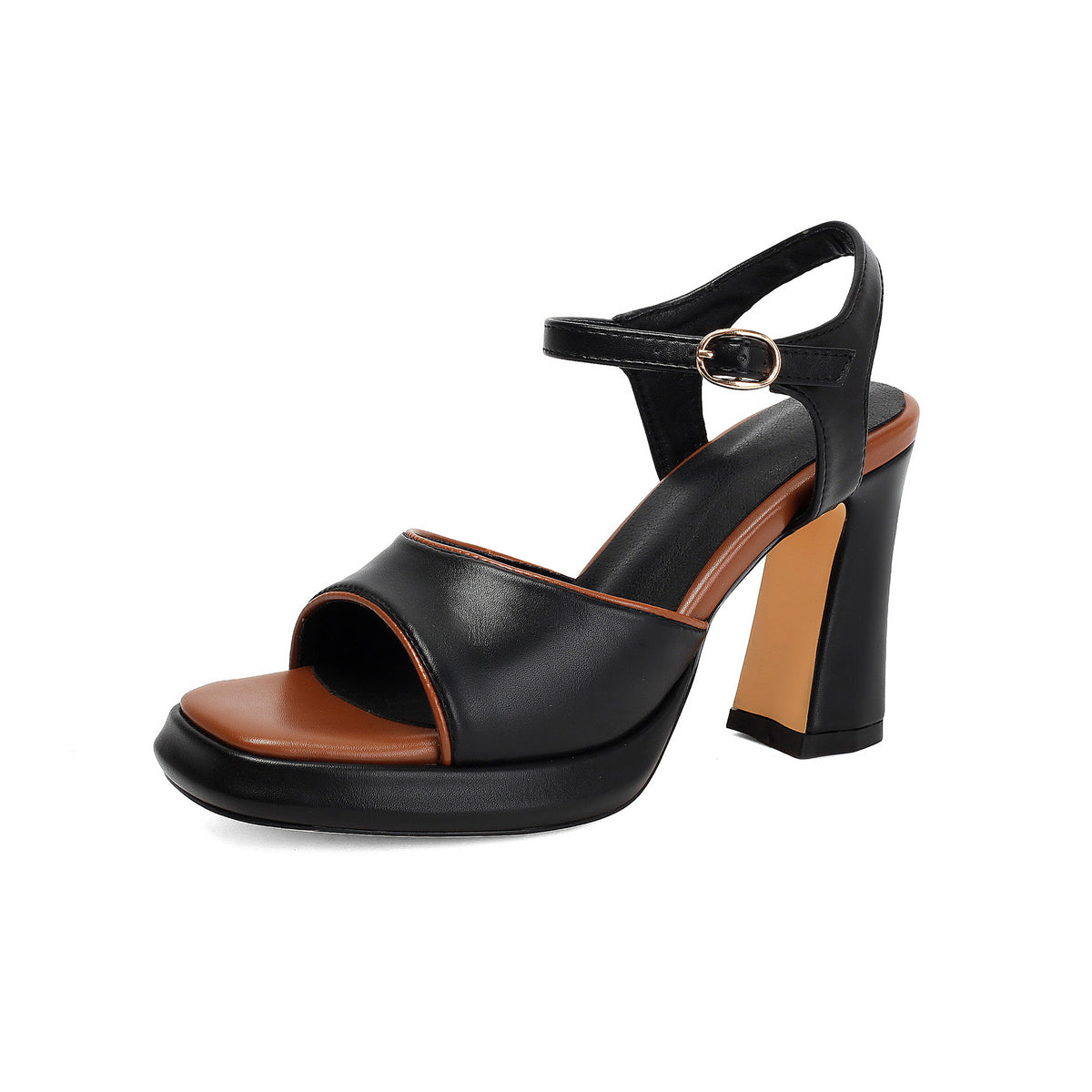 Summer Simple Strap Sandals Color-block Square Toe Chunky Heel Women's Shoes  Made to order, ships in 7 days