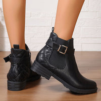 Women's Short Boots Autumn Winter Comfortable Low Heel Buckle Checkered Leather Boots