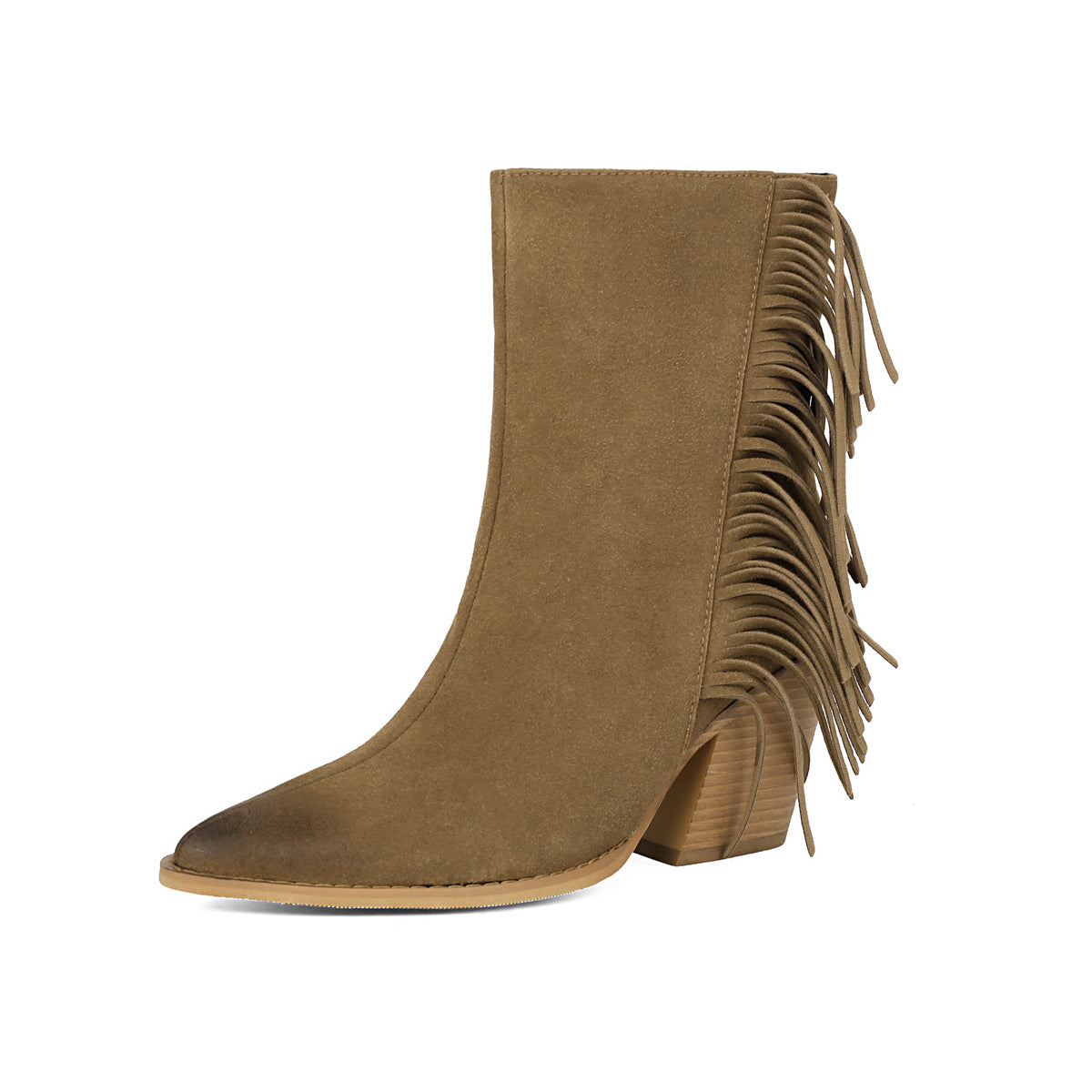 Western Style Ankle Boots for Women, Pointed Toe with Tassel, Chunky High Heel Made to order, ships in 7 days