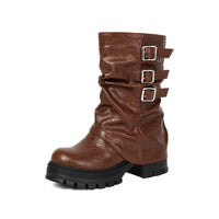 Autumn and winter thick soled high-heeled low cut women's boots with punk style leg cuffs and boots