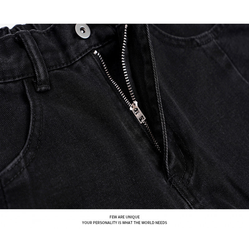 Street Style Studs Asymmetrical Straight Leg Jeans