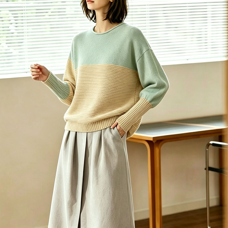 Striped versatile contrasting simple knit sweater