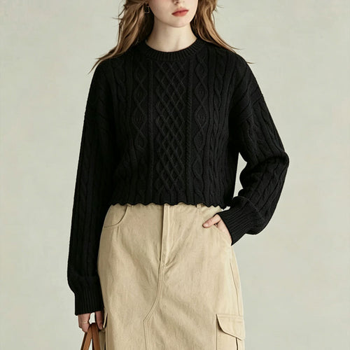 Casual versatile solid color simple knit sweater